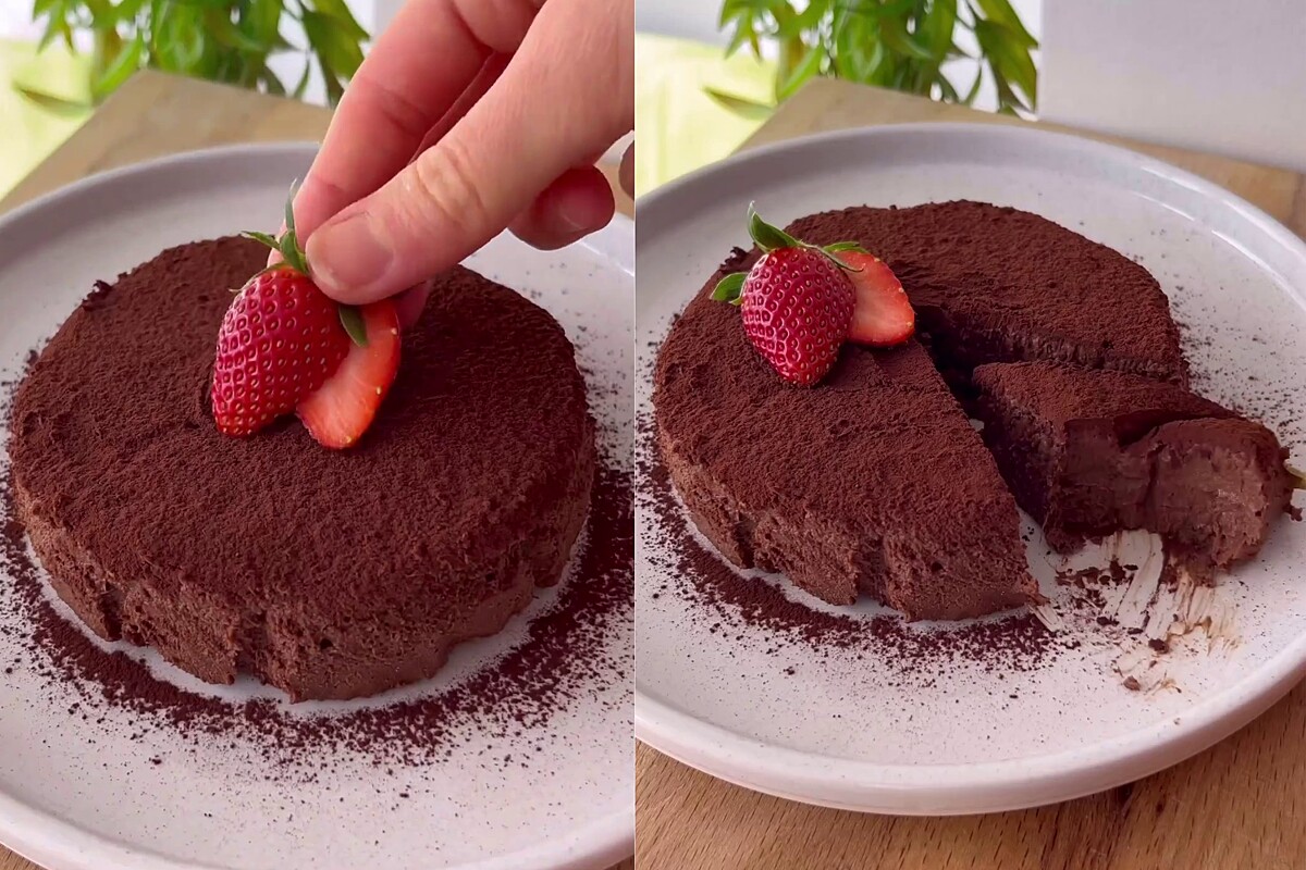 Torta de maçã com chocolate, com apenas dois ingredientes, image size:1200x800