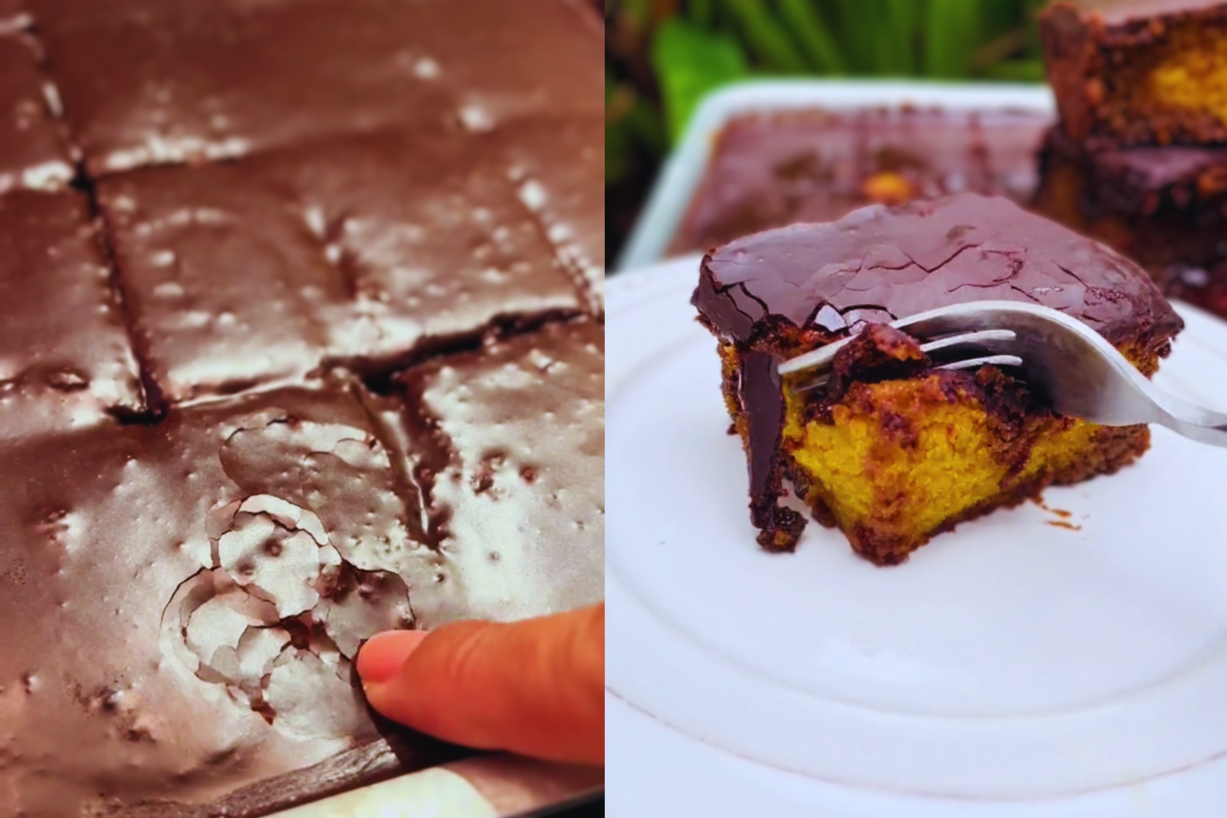 Visão  Receita de bolo de chocolate e ovos com calda de